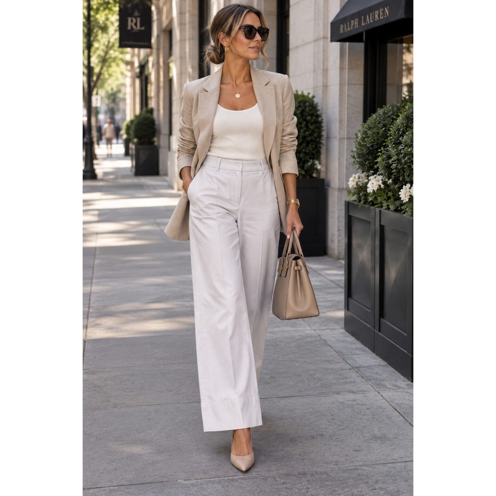 Spanx Stretch Twill Wide Leg Pants White Shaping Size Medium
